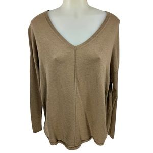 Trouve Long Cashmere Blend Sleeve Size XS Brown V Neck Knit Sweater Ligh…